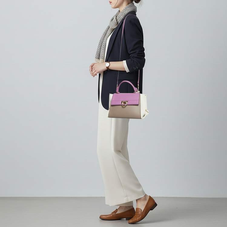 Pre Owned Salvatore Ferragamo Sofia Small Tricolor Leather Top Handle Bag