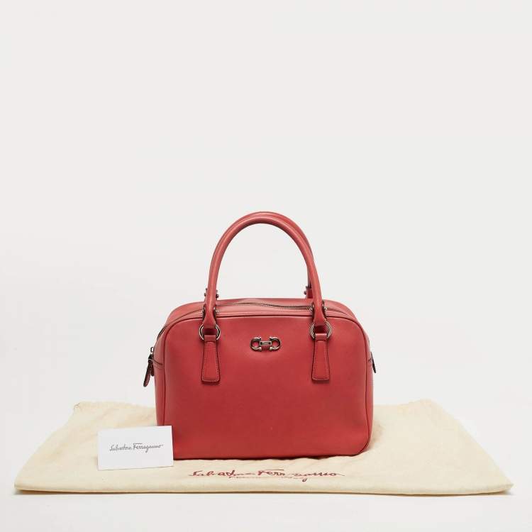 Pre Owned Salvatore Ferragamo Gancio Coral Orange Leather Bowler Bag