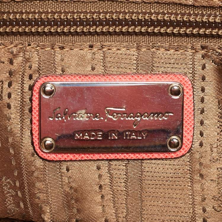 Pre Owned Salvatore Ferragamo Gancio Coral Orange Leather Bowler Bag