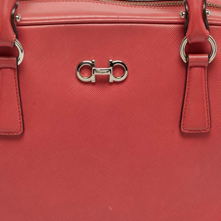 Pre Owned Salvatore Ferragamo Gancio Coral Orange Leather Bowler Bag