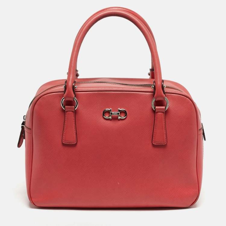 Pre Owned Salvatore Ferragamo Gancio Coral Orange Leather Bowler Bag