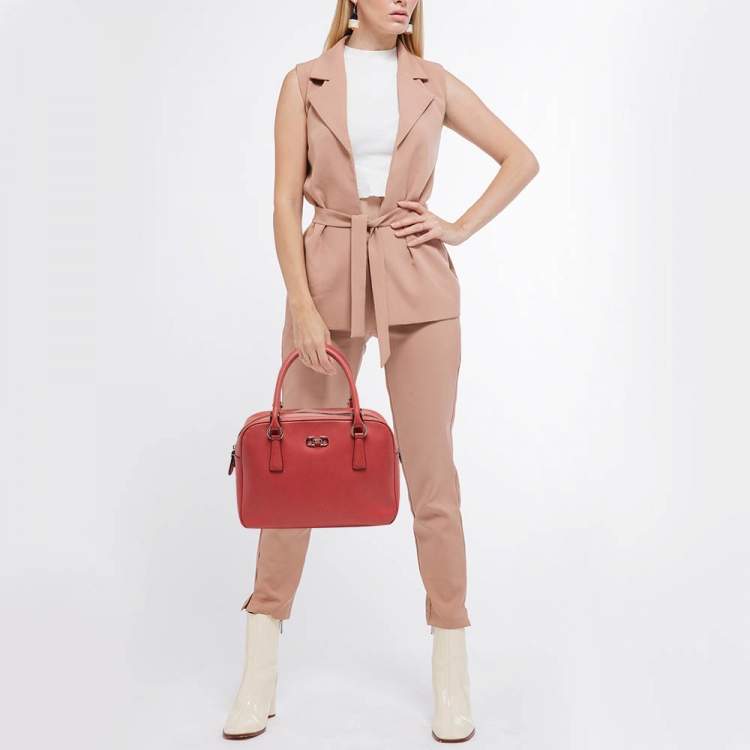 Pre Owned Salvatore Ferragamo Gancio Coral Orange Leather Bowler Bag