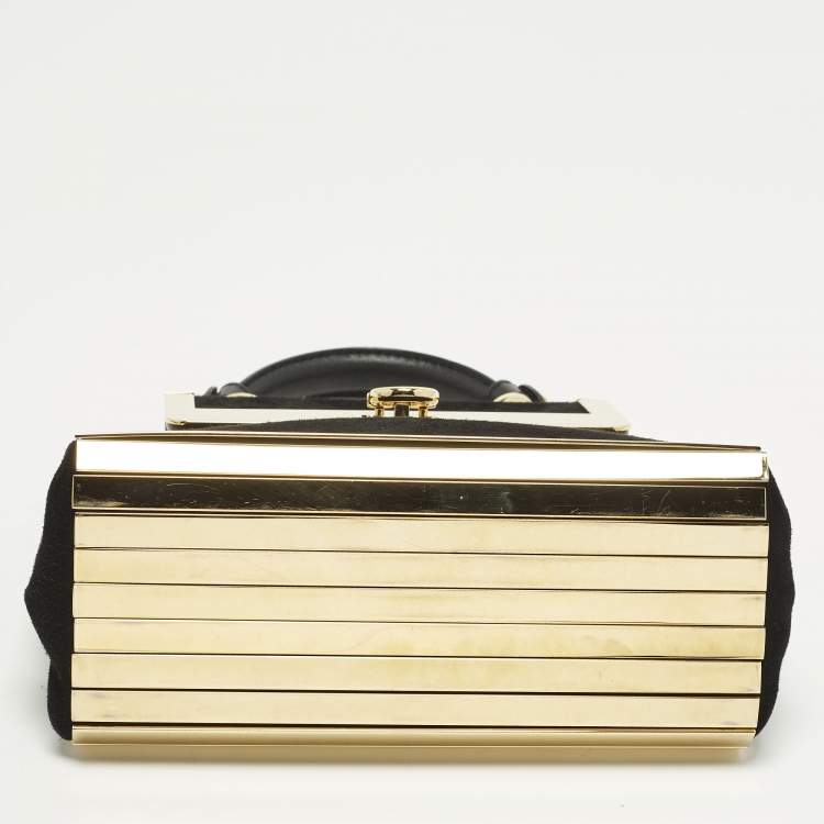 Pre Owned Salvatore Ferragamo Sofia Mini Black/Gold Suede and Metal Top Handle Bag