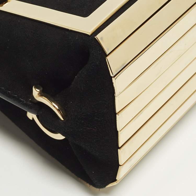 Pre Owned Salvatore Ferragamo Sofia Mini Black/Gold Suede and Metal Top Handle Bag