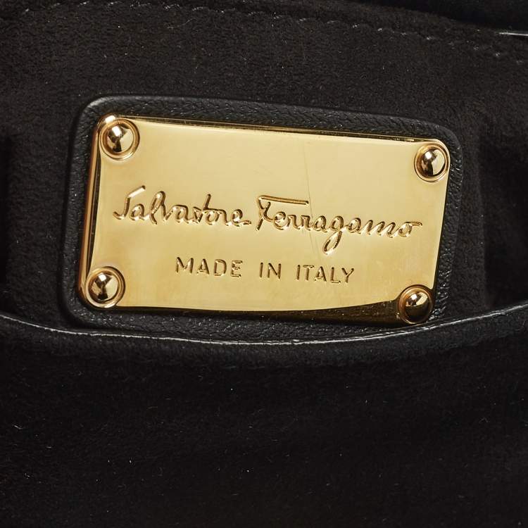 Pre Owned Salvatore Ferragamo Sofia Mini Black/Gold Suede and Metal Top Handle Bag