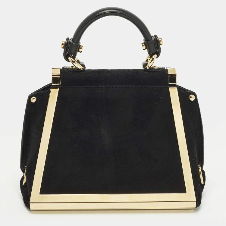 Pre Owned Salvatore Ferragamo Sofia Mini Black/Gold Suede and Metal Top Handle Bag