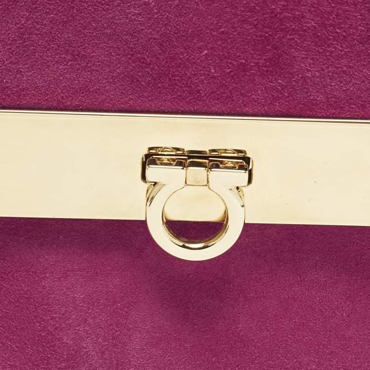 Pre Owned Salvatore Ferragamo Sofia Mini Magenta Metal and Suede Top Handle Bag
