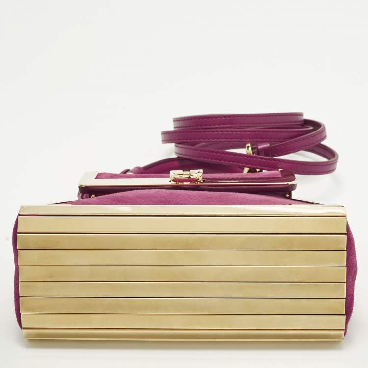Pre Owned Salvatore Ferragamo Sofia Mini Magenta Metal and Suede Top Handle Bag