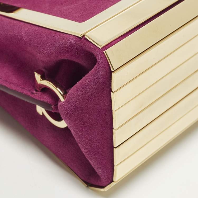 Pre Owned Salvatore Ferragamo Sofia Mini Magenta Metal and Suede Top Handle Bag