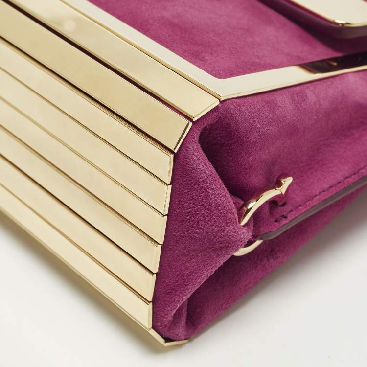 Pre Owned Salvatore Ferragamo Sofia Mini Magenta Metal and Suede Top Handle Bag