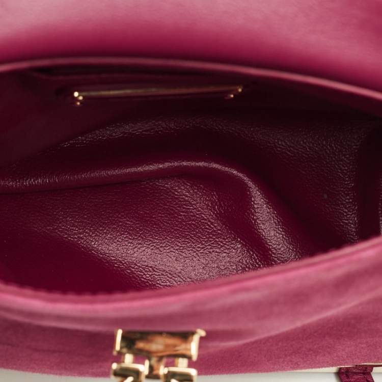 Pre Owned Salvatore Ferragamo Sofia Mini Magenta Metal and Suede Top Handle Bag
