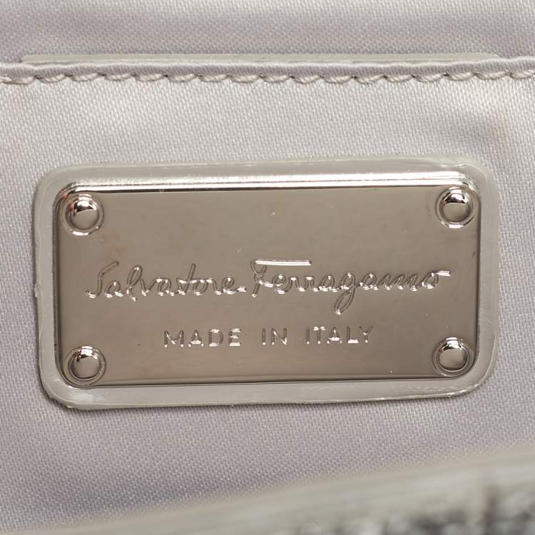 Pre Owned Salvatore Ferragamo Silver Glitter and Laminated Leather Top Handle Bag