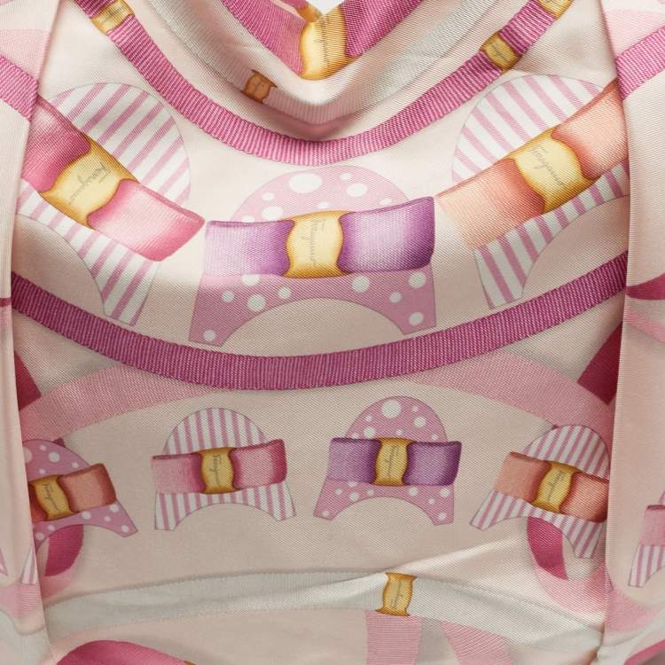 Pre Owned Salvatore Ferragamo Pleated Bow Print Pink Leather and Nylon Hobo