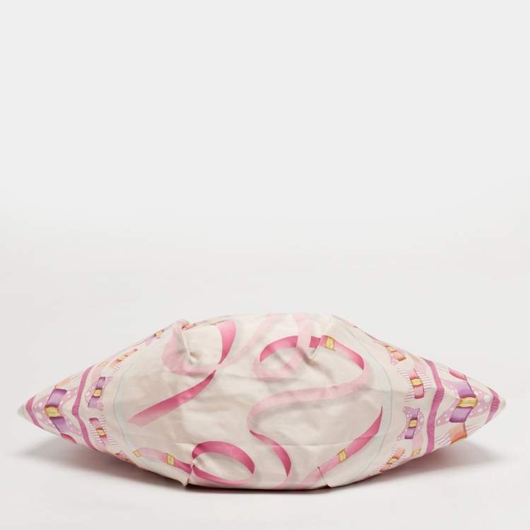 Pre Owned Salvatore Ferragamo Pleated Bow Print Pink Leather and Nylon Hobo