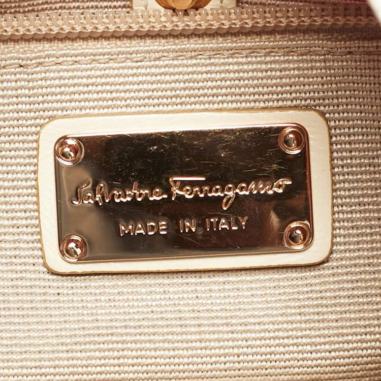 Pre Owned Salvatore Ferragamo Pleated Bow Print Pink Leather and Nylon Hobo