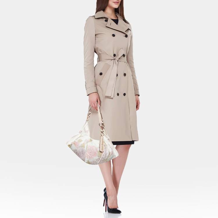 مملوكة مسبقًا Salvatore Ferragamo Pink Pleated Floral Leather and Satin Hobo