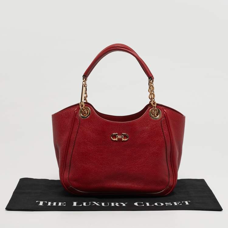 Pre Owned Salvatore Ferragamo Betulla Red Leather Tote