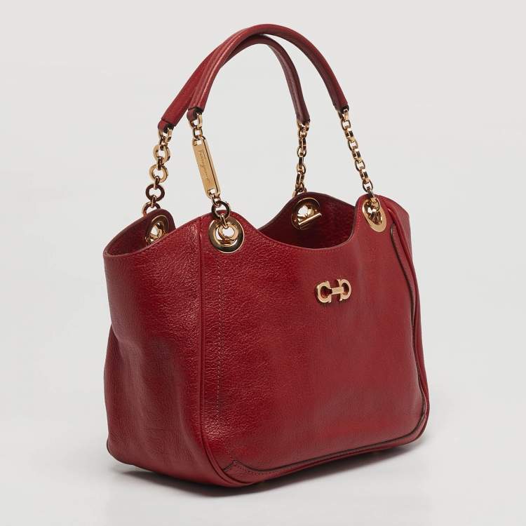 Pre Owned Salvatore Ferragamo Betulla Red Leather Tote