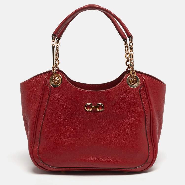 Pre Owned Salvatore Ferragamo Betulla Red Leather Tote