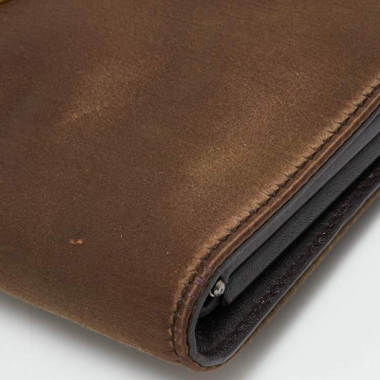 Pre Owned Salvatore Ferragamo Musa Gancini Brown Satin Clutch