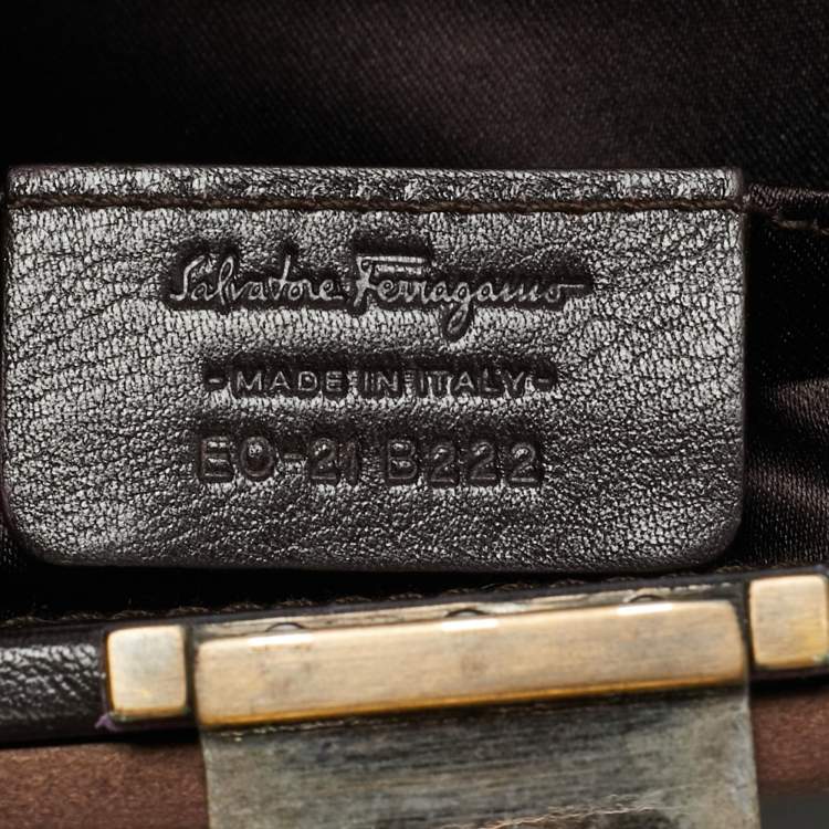 Pre Owned Salvatore Ferragamo Musa Gancini Brown Satin Clutch