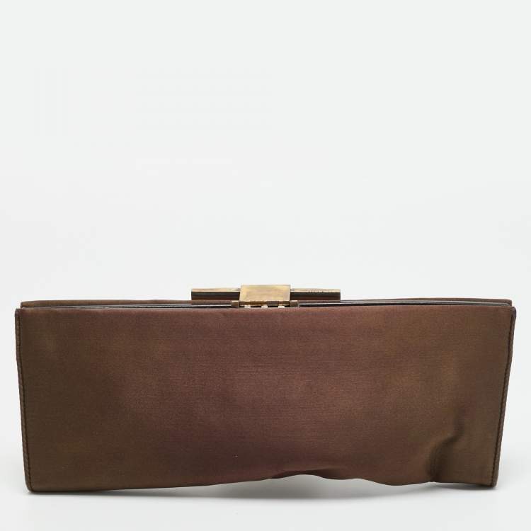 Pre Owned Salvatore Ferragamo Musa Gancini Brown Satin Clutch