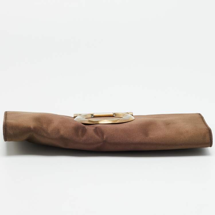 Pre Owned Salvatore Ferragamo Musa Gancini Brown Satin Clutch