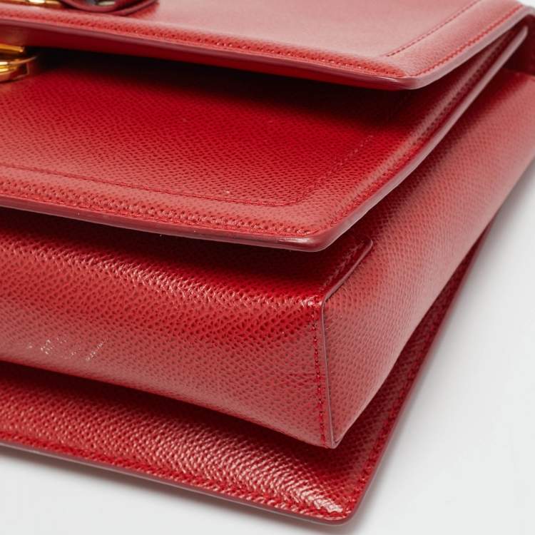 Pre Owned Salvatore Ferragamo Vara Bow Flap Red Leather Shoulder Bag