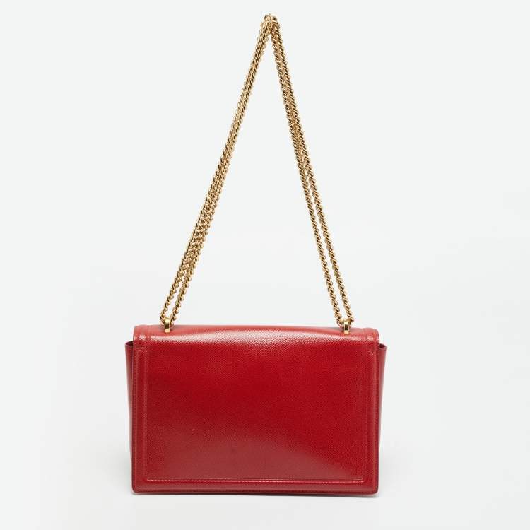 Pre Owned Salvatore Ferragamo Vara Bow Flap Red Leather Shoulder Bag