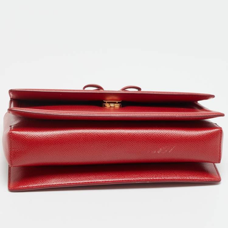 Pre Owned Salvatore Ferragamo Vara Bow Flap Red Leather Shoulder Bag