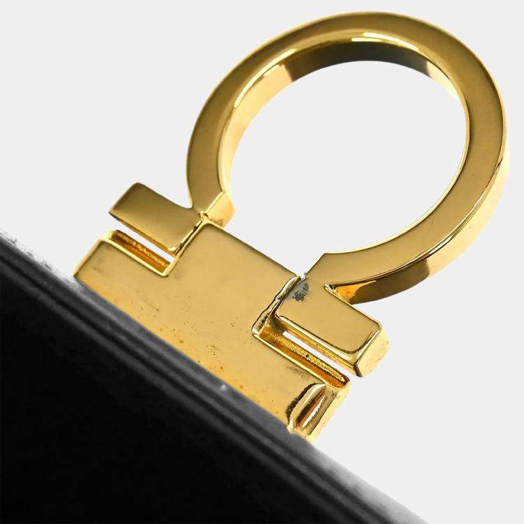 Pre Owned Salvatore Ferragamo Gancini Navy Calfskin Leather Top Handle Bag