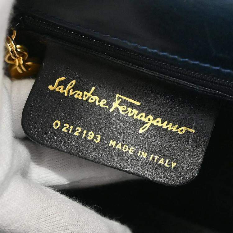 Pre Owned Salvatore Ferragamo Gancini Navy Calfskin Leather Top Handle Bag