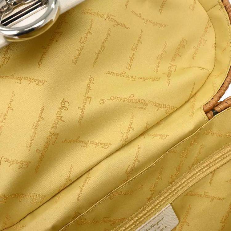 Pre Owned Salvatore Ferragamo Gancini White Rattan Shoulder Bag