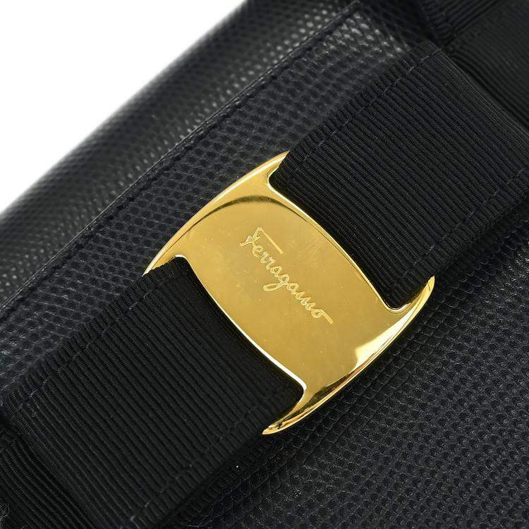 Pre Owned Salvatore Ferragamo Vara Bow Black Leather Shoulder Bag