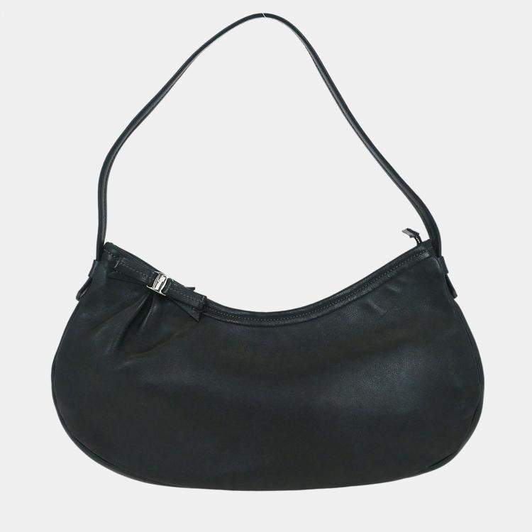 Pre Owned Salvatore Ferragamo Vara Bow Black Calfskin Leather Shoulder Bag