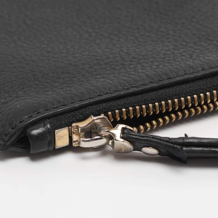 Pre Owned Salvatore Ferragamo Gancini Black Leather Wristlet Clutch