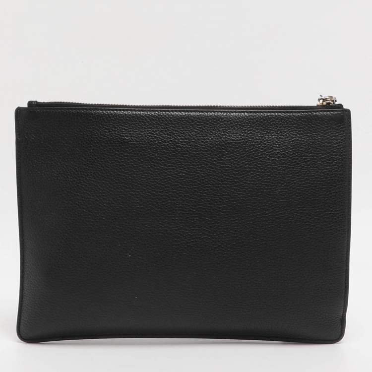 Pre Owned Salvatore Ferragamo Gancini Black Leather Wristlet Clutch