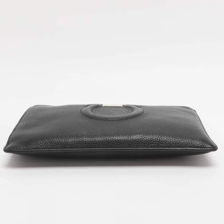 Pre Owned Salvatore Ferragamo Gancini Black Leather Wristlet Clutch