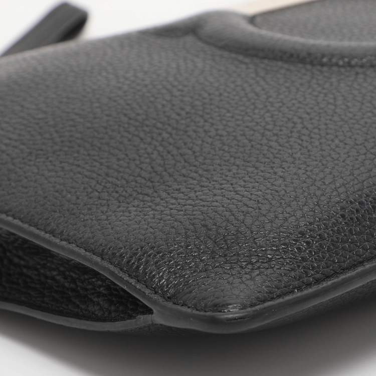 Pre Owned Salvatore Ferragamo Gancini Black Leather Wristlet Clutch