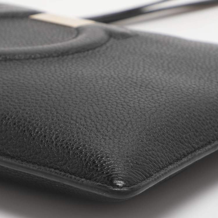 Pre Owned Salvatore Ferragamo Gancini Black Leather Wristlet Clutch