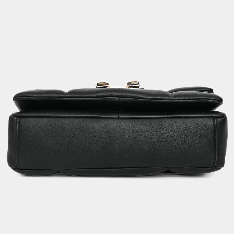 Pre Owned Salvatore Ferragamo Black Quilted Leather Vera Bow Shoulder Bag