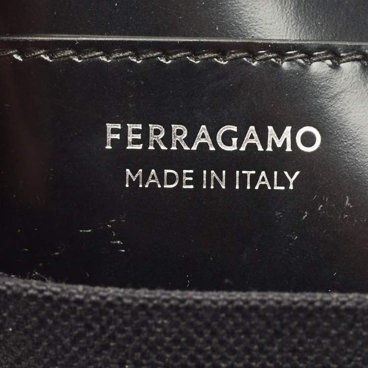 Pre Owned Salvatore Ferragamo Cut Out Small Black Canvas and Patent Leather Shoulder Bag