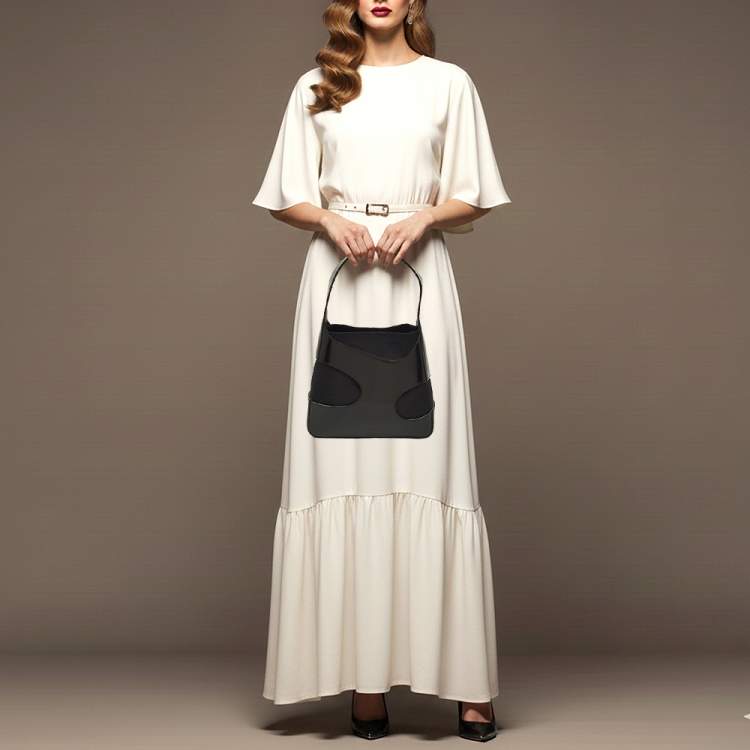 Pre Owned Salvatore Ferragamo Cut Out Small Black Canvas and Patent Leather Shoulder Bag