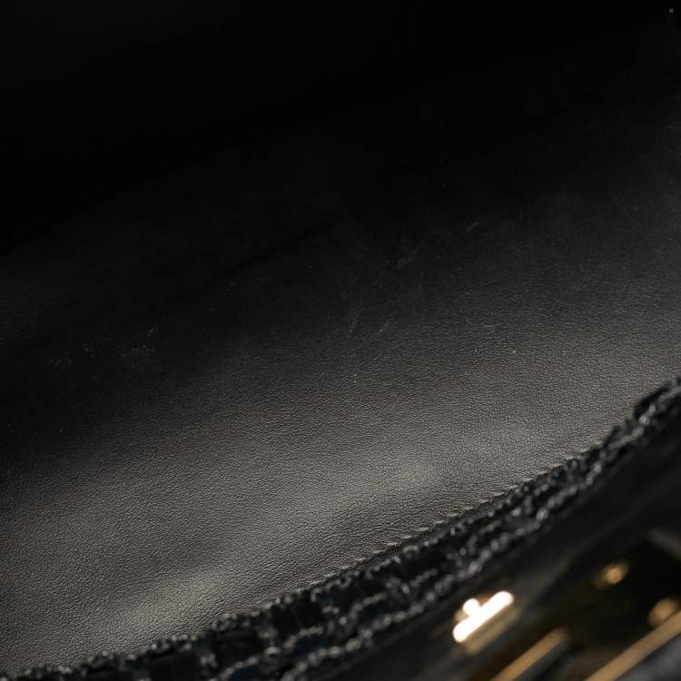 Pre Owned Salvatore Ferragamo Studio Black Woven Leather and Straw Satchel