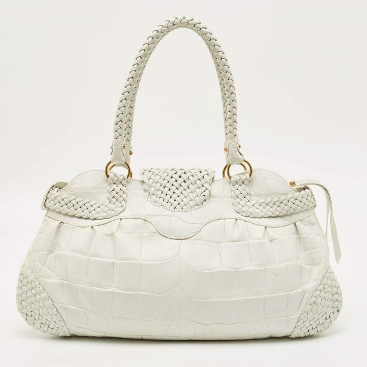 مملوكة مسبقًا حقيبة سالفatori فيراغامو ماريسا منقوشة جلد أبيض كروك