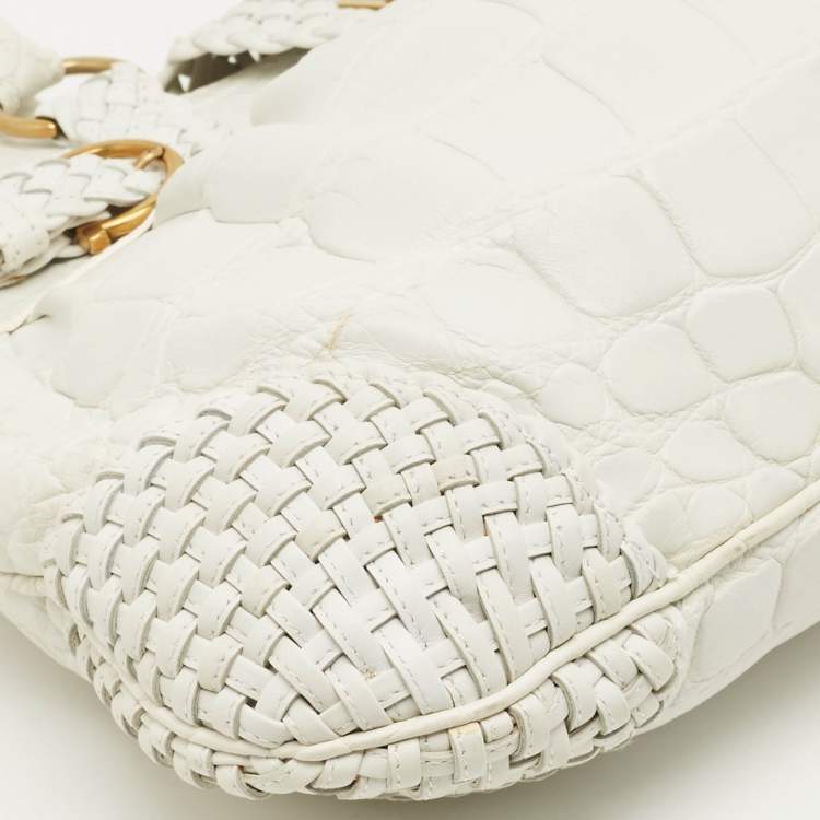 مملوكة مسبقًا حقيبة سالفatori فيراغامو ماريسا منقوشة جلد أبيض كروك