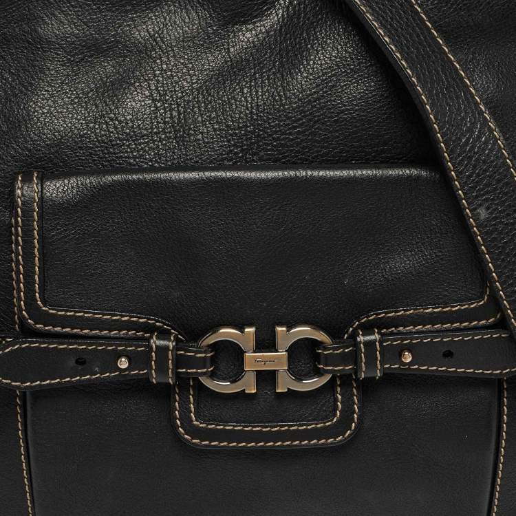 مملوكة مسبقًا حقيبة كتف سالفاتوري فيراغامو غانتشيني جلد سوداء