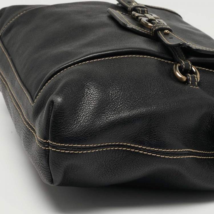 مملوكة مسبقًا حقيبة كتف سالفاتوري فيراغامو غانتشيني جلد سوداء