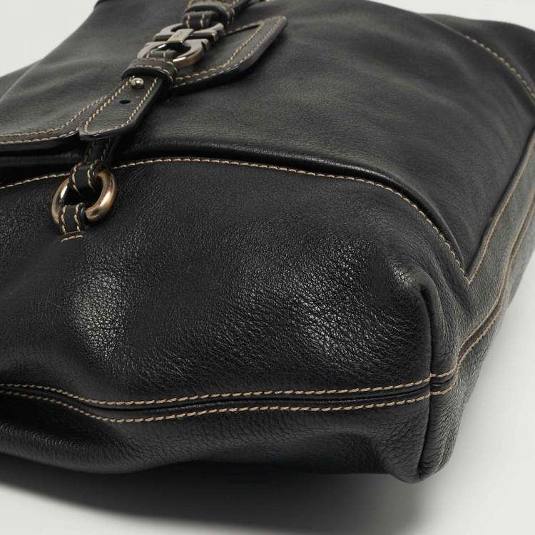 مملوكة مسبقًا  حقيبة كتف سالفاتوري فيراغامو غانتشيني جلد سوداء