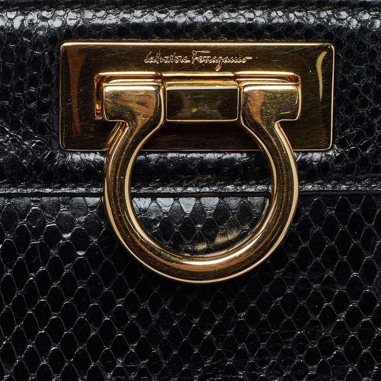 Pre Owned Salvatore Ferragamo Gancio Black Python Satchel